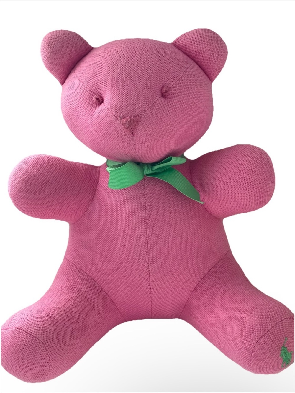 Pink Plush Teddy Bear with Green Bow - Kids Toy